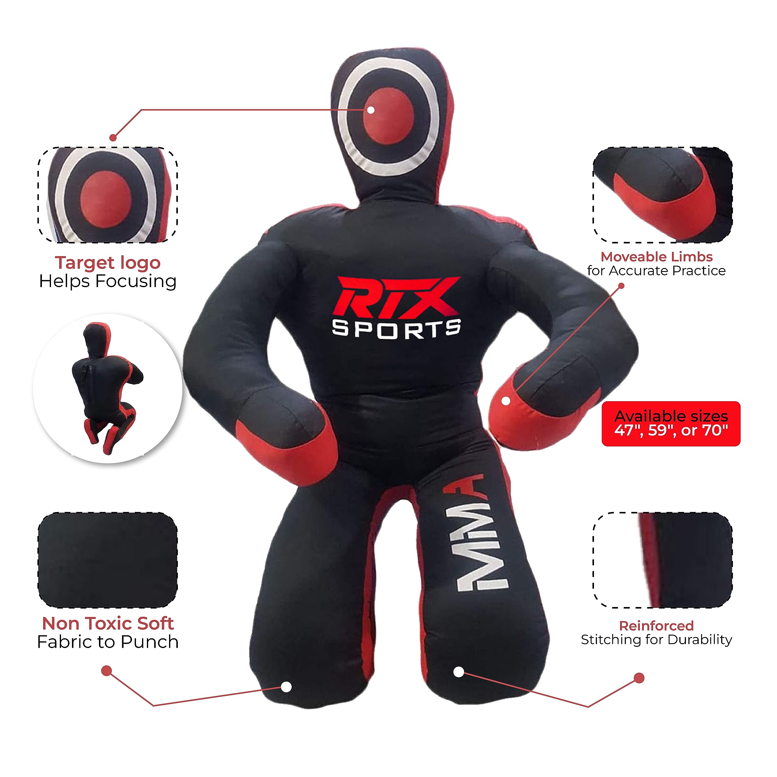 RTX MMA Judo Grappling Dummy Boxing Bag Brazilian Jiu Jitsu Sentado Posición Dummy Lucha Libre Artes Marciales Sumisión Autodefensa Entrenamiento Karate Maniquí | Lienzo - Sin relleno