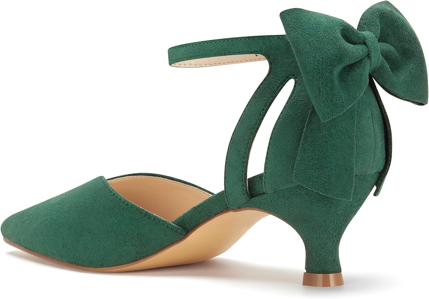 Carcuume Women's Kitten Heels with Bow Closed Toe Sandals Ankle Strap Wedding Pump Shoes - Image 3