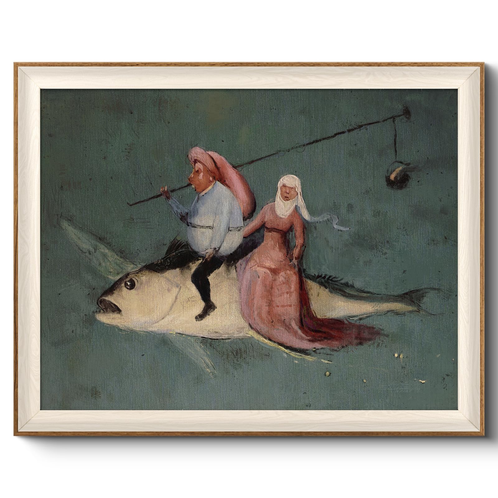 VIYYIEA Framed Wall Art for Living Room, Drive the Fish Canvas Prints, Vintage Home Decor, Funny Painting Picture, Bathroom Wall Decor Gifts for Friends or Family - 20L x 16W