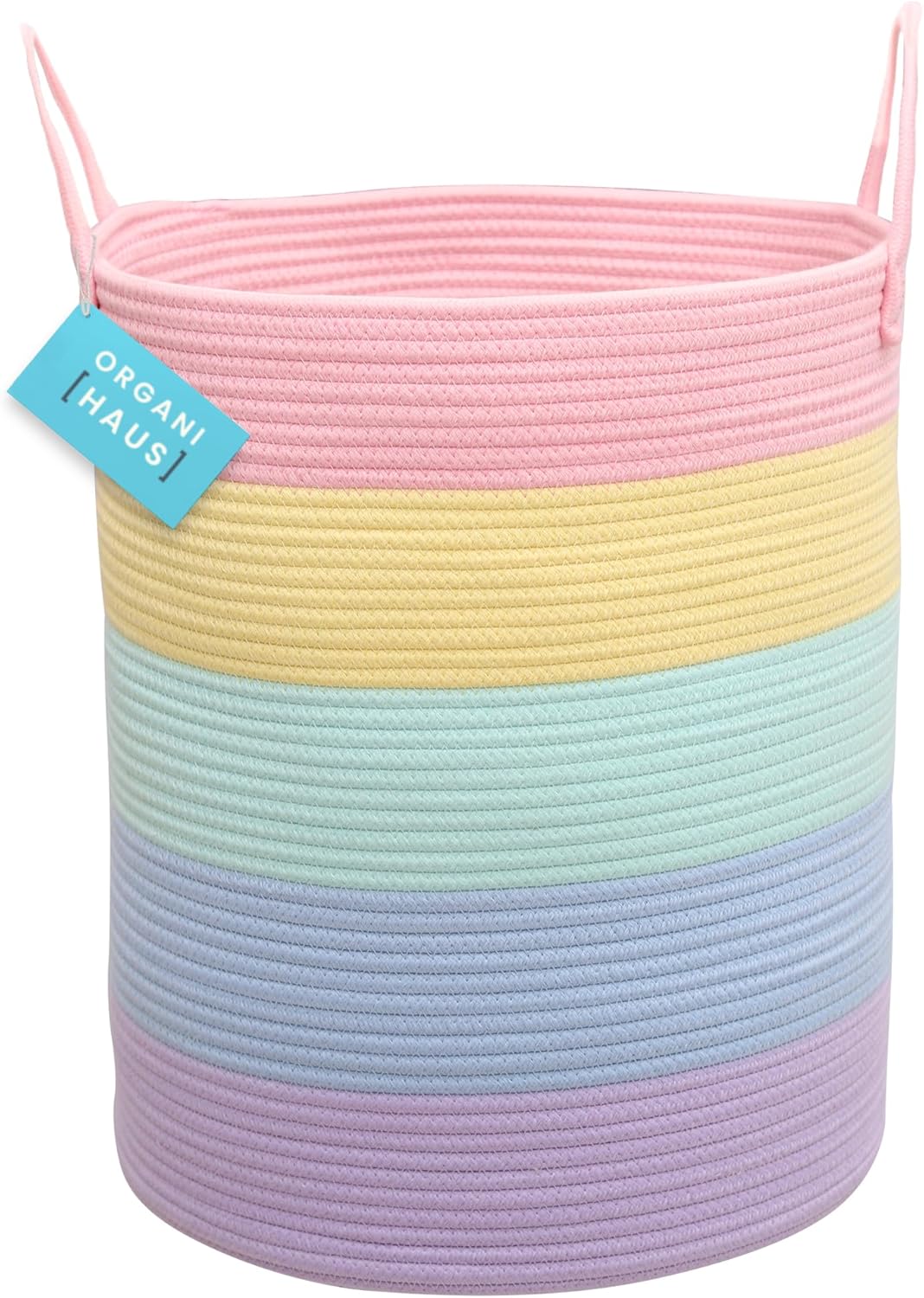 OrganiHaus Rainbow Basket, Extra Large Cotton Rope Storage Basket w/Handles 38x45cm Colorful Room Decor Kids Toy Storage Baskets, Basket for Nursery Classroom Playroom Organization OrganiHaus Rainbow Basket, Extra Large Cotton Rope Storage Basket w/Handles 38x45cm Colorful Room Decor Kids Toy Storage Baskets, Basket for Nursery Classroom Playroom Organization