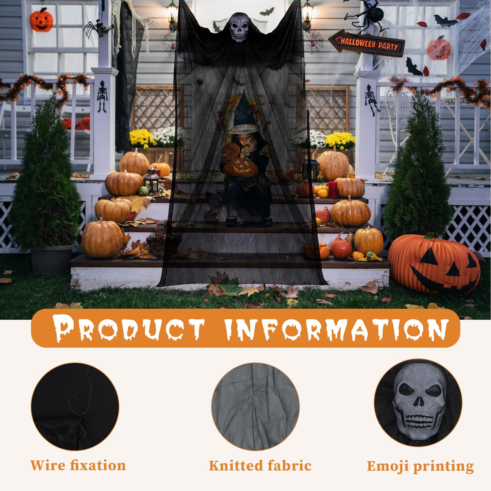 Wisząca dekoracja Halloween na zewnątrz, rekwizyt nawiedzony dom dekor, 3,5 * 1,8M duch dekoracja Halloween, zasłona ducha Halloween, na szkielet latającego ducha Halloween straszna dekoracja