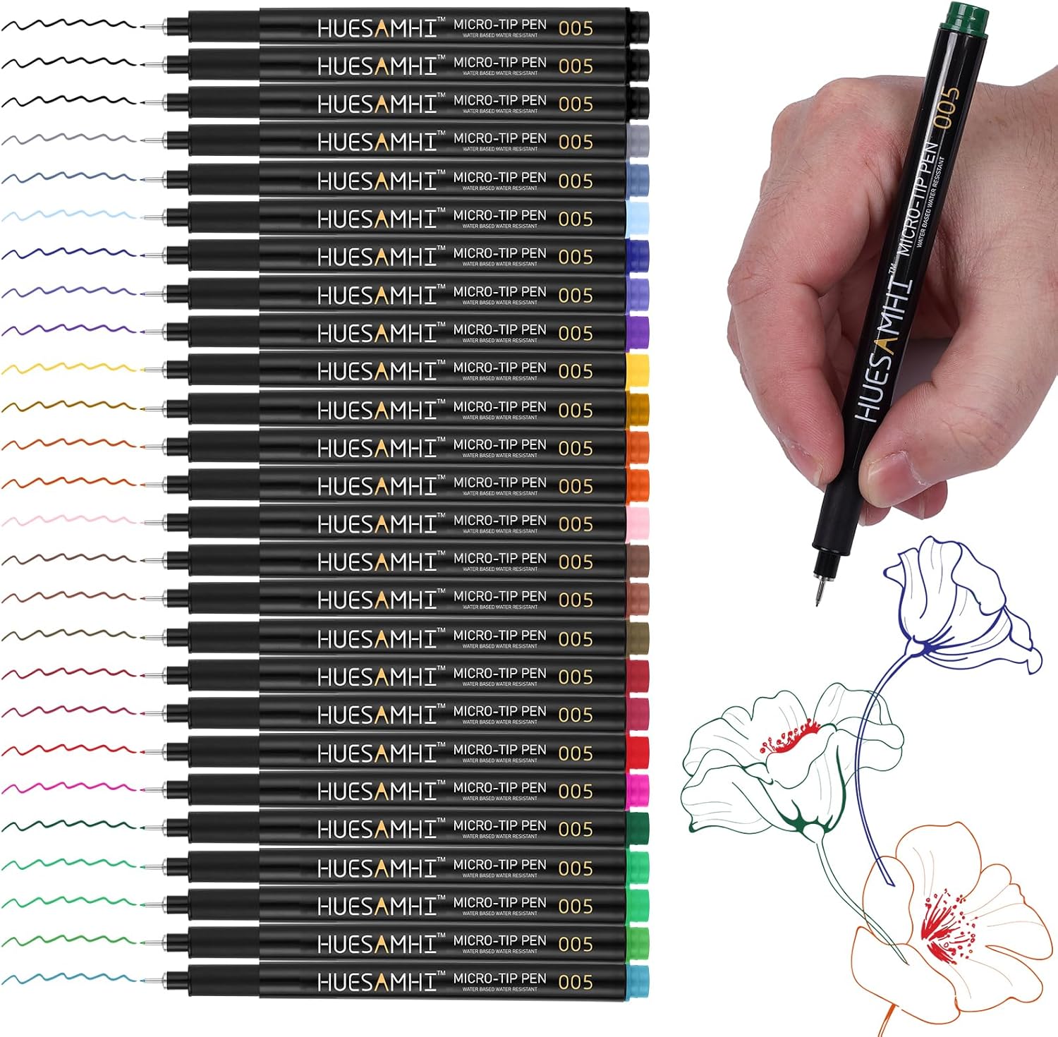 005 Micro Pen 23 Colors and 3 Black 0.20mm FineLiner Pens for Art Waterproof Ink Fine Tip Illustration Sketching, Anime Bullet Journal and Technical Drawing