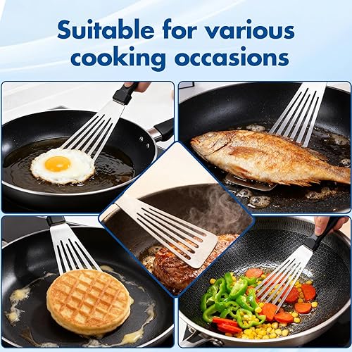 Miniatura 6 de Espátula de pescado, volteador de pescado de acero inoxidable, espátula de metal flexible para voltear peces, huevos, crepes, filetes, hamburguesas