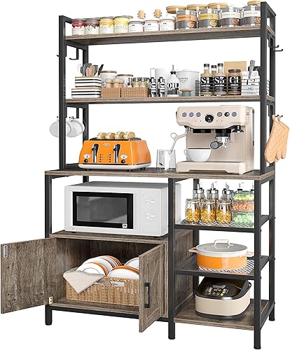 EnHomee Estante para panaderos con gabinete de almacenamiento, gabinete de barra de café, soporte para microondas con almacenamiento para cocina,