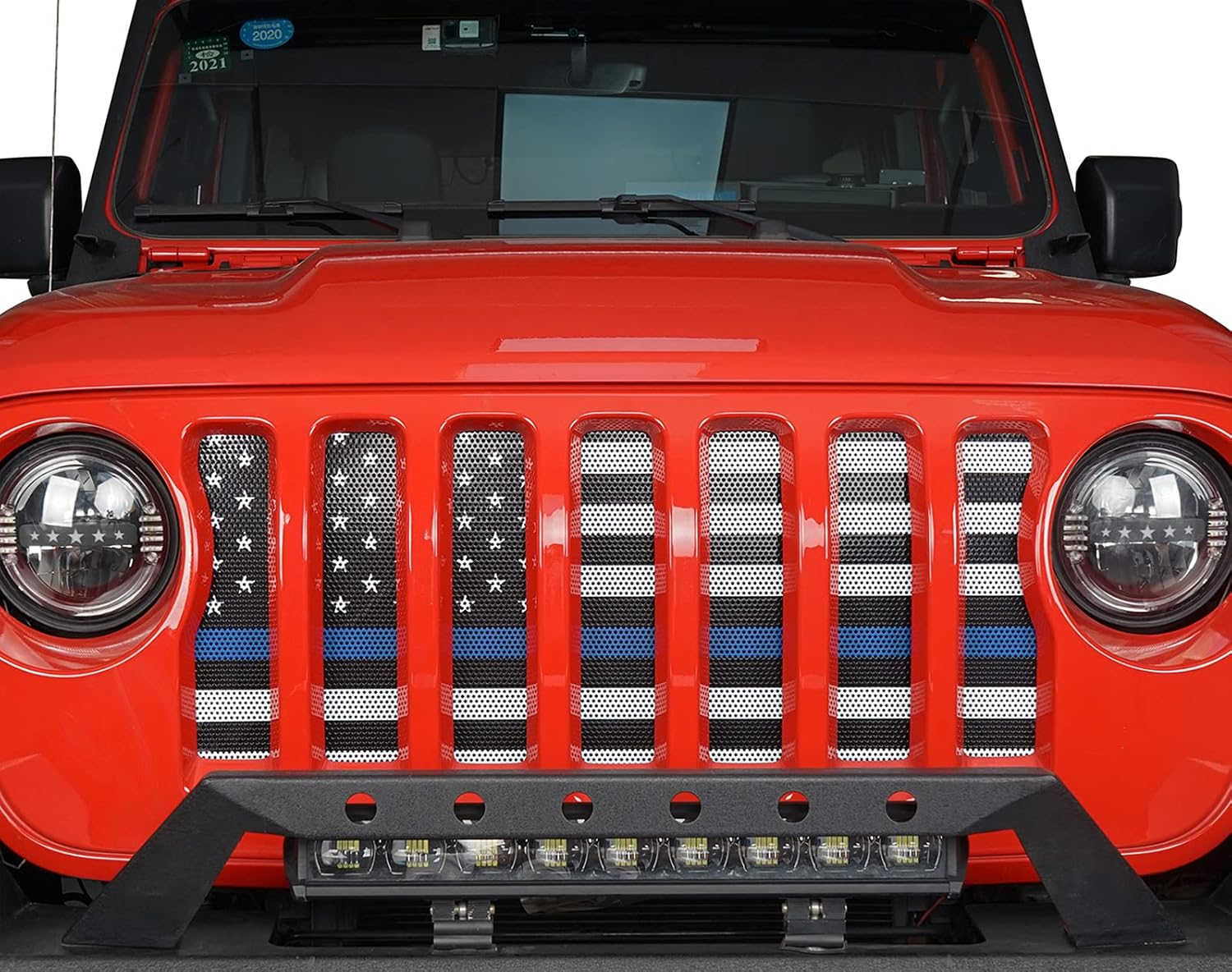 Hooke Road Gladiator JT/Wrangler JL Flag Grill Mesh Insert Front Grille Bug Screen Deflector Compatible with 2018-2026 Jeep Wrangler JL & Gladiator JT