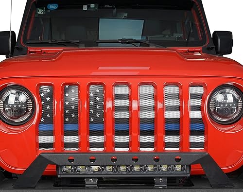 Miniatura 2 de Hooke Road Gladiator JTWrangler JL Flag Grill Rejilla frontal deflector de pantalla compatible con Jeep Wrangler JL y Gladiator JT 2018-2024