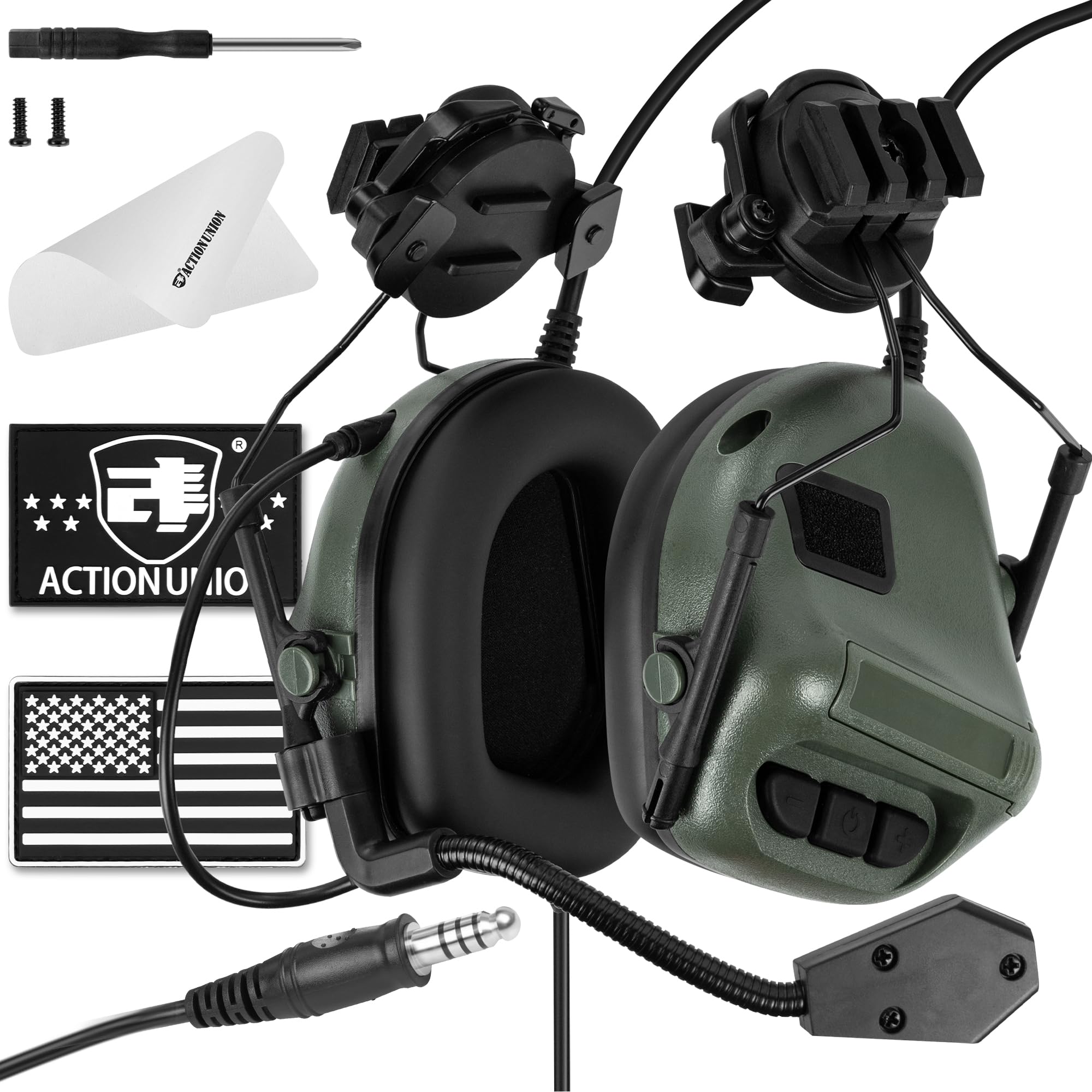 ACTIONUNION Tactical Headset Pro with Active Noise Canceling for Airsoft Fast Helmet (OD)