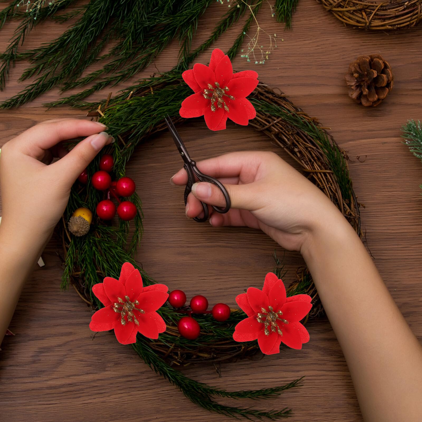 10 Pièces Fleurs Artificielles de Noël Guirlandes Décoratives pour Fête Fleurs Artificielles de Noël