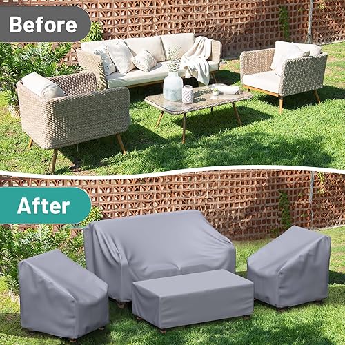 Miniatura 10 de Mrrihand Fundas para muebles de patio, 4 piezas, funda impermeable para muebles de exterior, incluye funda para sofá exterior, 2 fundas para sillas,