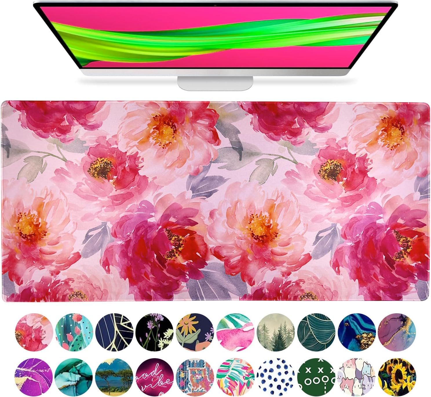 French KOKO Large Mouse Pad Desk Mat 15" x 30" – Extended Floral Desk Protector for Keyboard & Mouse – Non-Slip Waterproof Cute Office Pad Aesthetic Workstation Mat