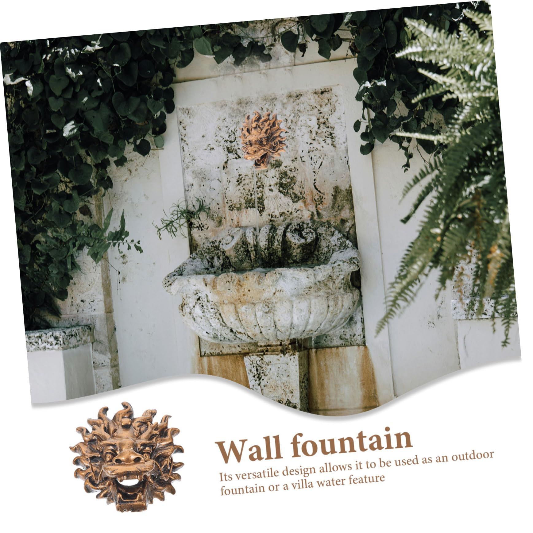 Yardwe Großer Gartenbrunnen Langlebiges Design mit Drachenkopf aus Kunstharz Wasserbetriebener Springbrunnen mit Wandmontage und Eleganter Dekoration für Garten und Villa