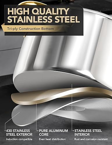 Miniatura 2 de MICHELANGELO Ollas de acero inoxidable, olla de 8 cuartos de galón con tapa, compatible con inducción, ollas de cocina con mango remachado, aptas