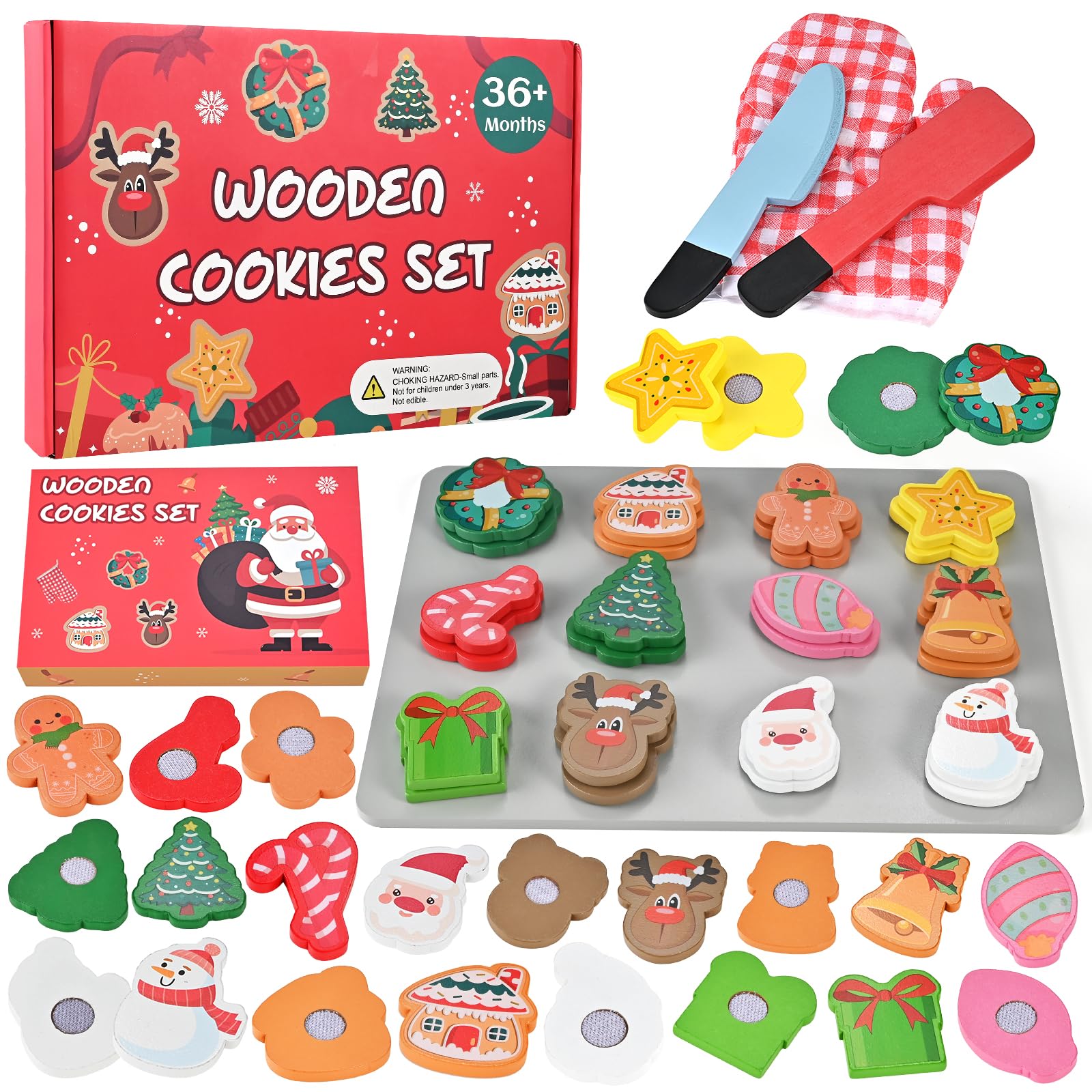 Wooderma Wooden Toys, Slice and Bake Wooden Cookie Play Food Toy Kitchen Accessories and Tea Set for Toddlers, Role Play Toys for 3+ Year Old Boys & Girls, Christmas, Birthday, Festival Gift