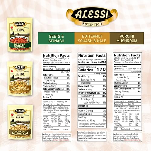 Miniatura 7 de Alessi Autentico, Farro de grano romano sazonado de primera calidad, cocina como risotto, saludable para el corazón, fácil de preparar, 7 onzas