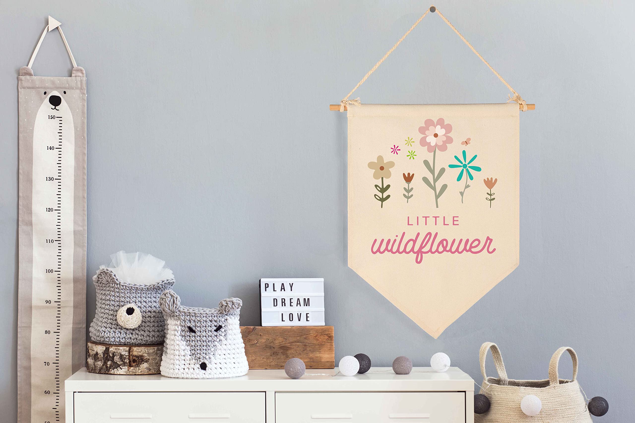 Little Wildflower-Canvas Hanging Pennant Flag Banner Wall Sign Decor Gift for Nursery Bedroom Playroom Front Door Baby Kids Girl Boy Teen-Christmas Present