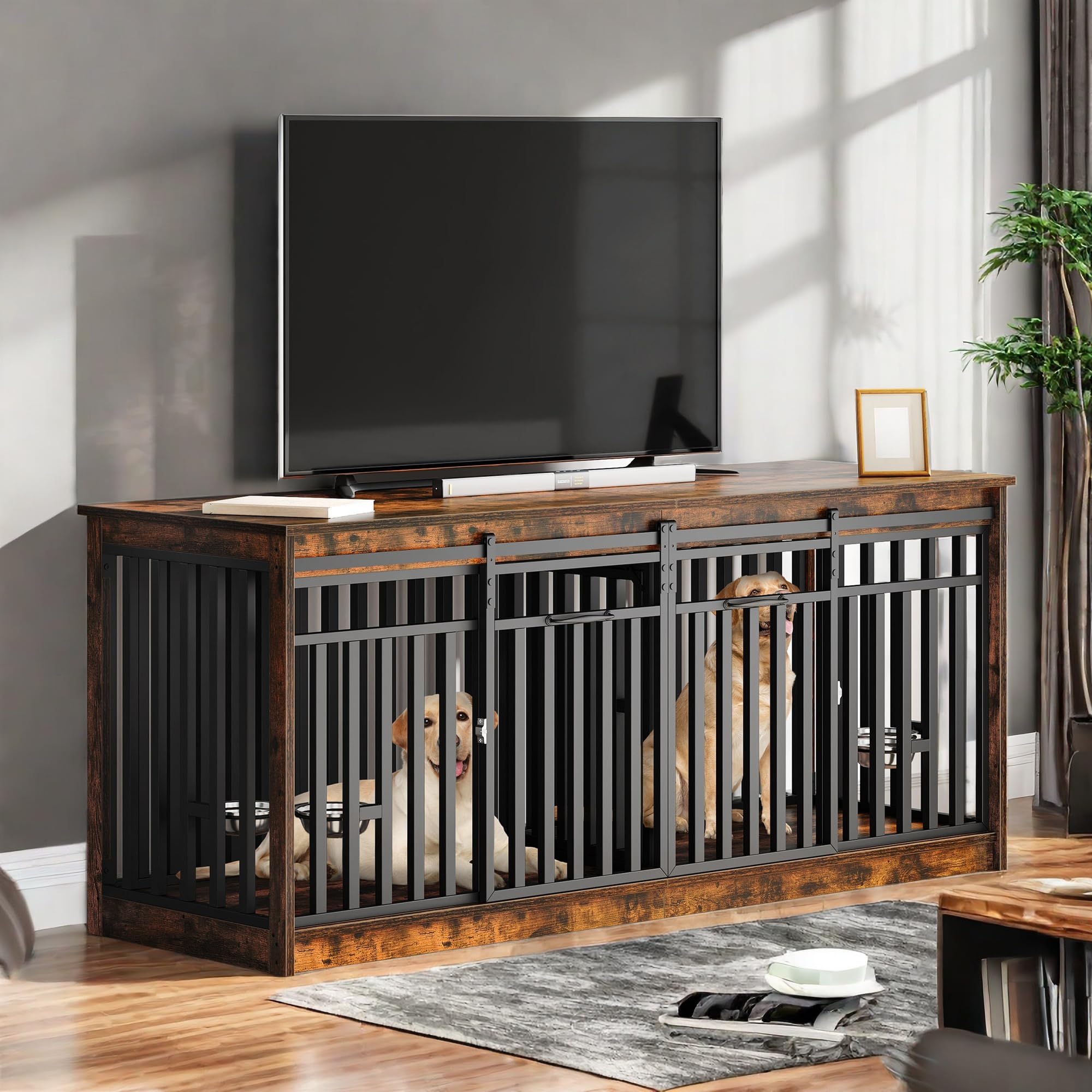 View 1 of **PARTS ONLY** YITAHOME Double Dog Crate Furniture
