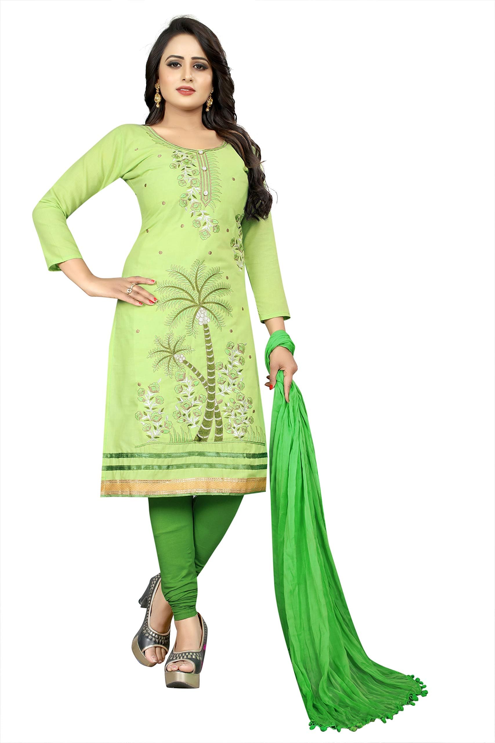 Vetrokart Women's Cotton Salwar Suit (Green)