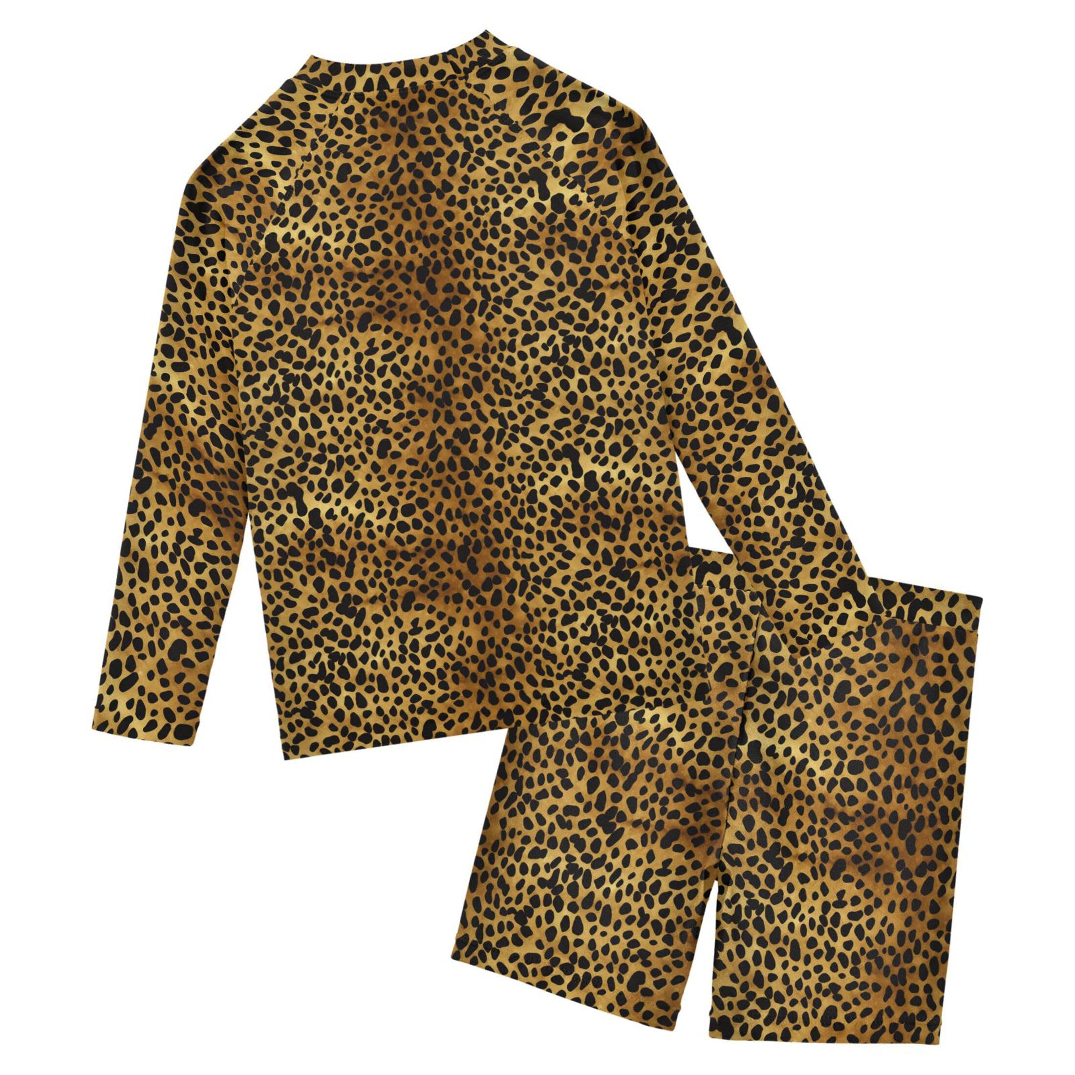 Brown Leopard Toddler and Baby Boys' 2-Piece Swimsuit Trunk, Long Sleeve Rashguard Bathing Suit B0402689