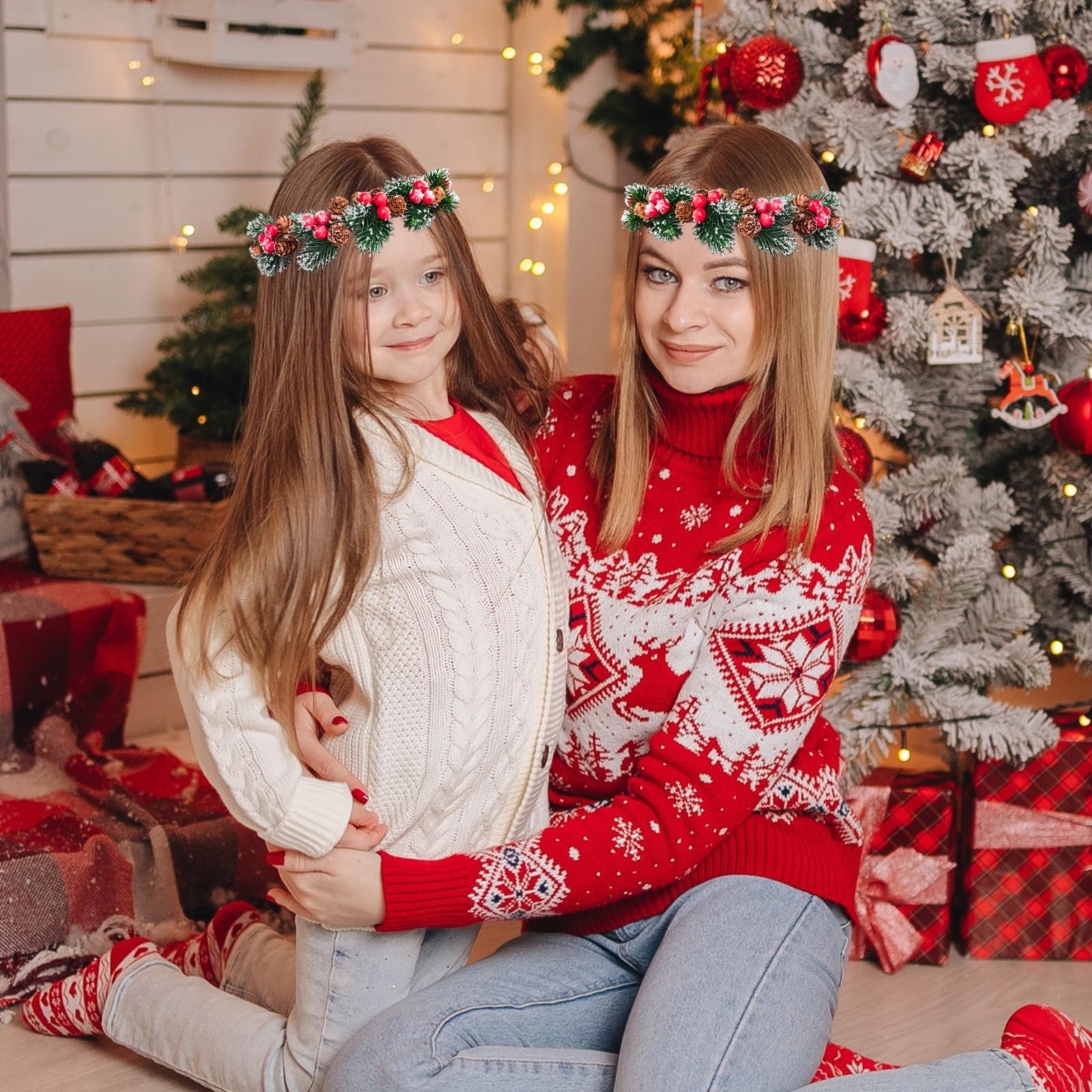 Christmas Flower Crown Red Berry Pine Cone Holly Head Wreath Hair Headpiece Amazon.com : TOECWEGR Christmas Flower Crown Floral Wreath  main image 3
