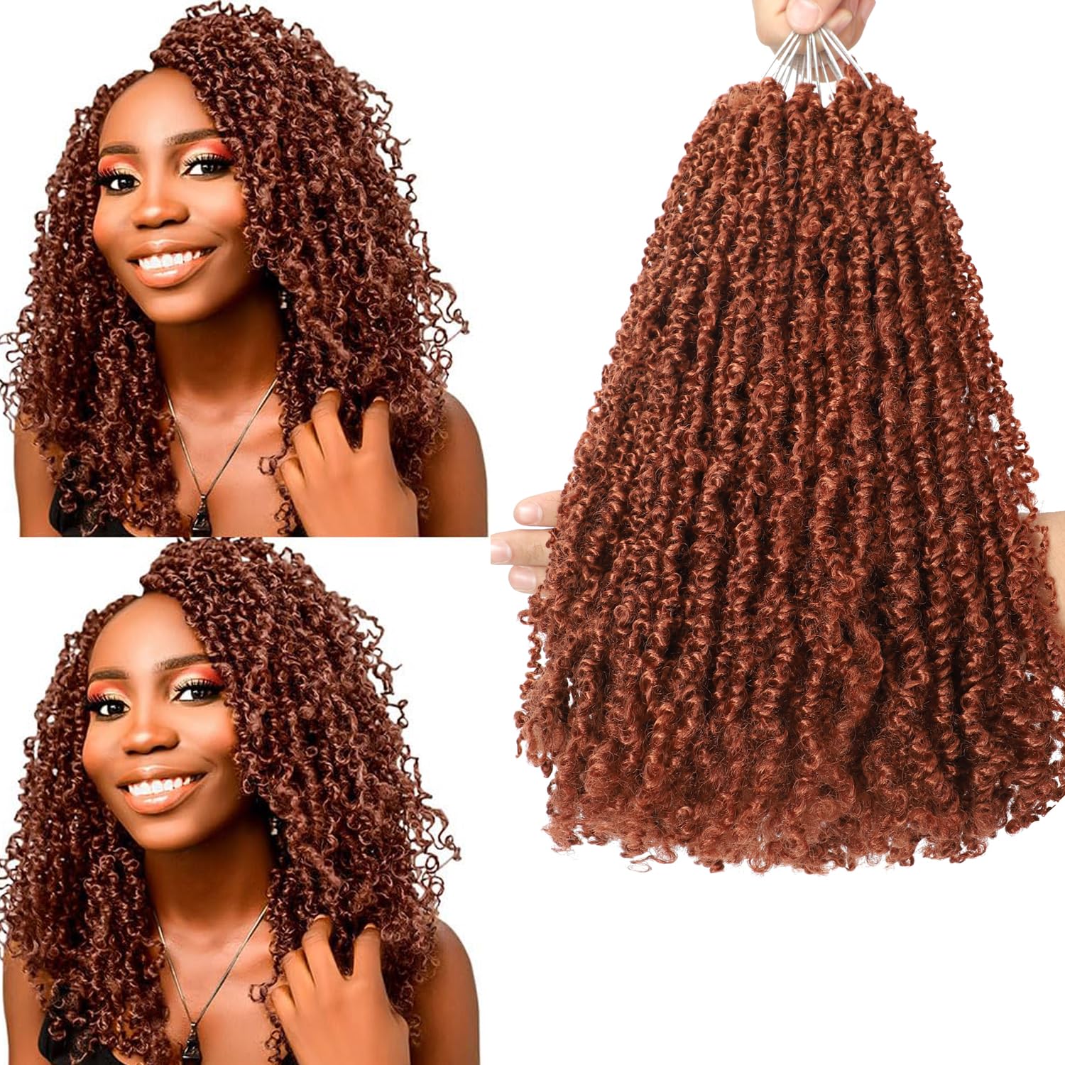 10 Packs Yanky Twist Crochet Hair 16 Inch Pre-twisted Natural Black Kinky Mini Spring Small Curly Senegalese Twist Braids Yankee (350#(Ginger Red)