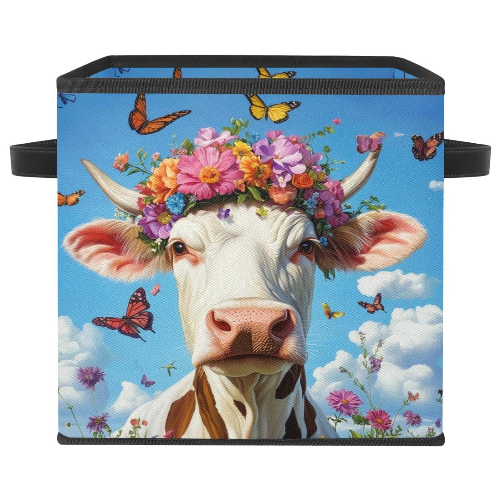 Boîte de rangement vache 27,9 cm en tissu Oxford pliable pour optimiser l'organisation d'étagère