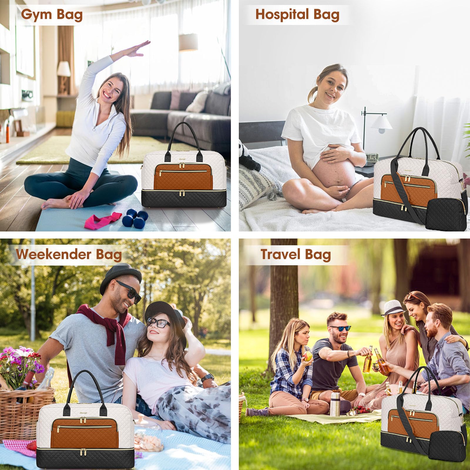 Travel Duffle Bag Weekender for Women - Carry-On Overnight Bag Personal Item Bag with Shoe Compartment & Wet Pocket Large Weekend Tote Bags with Toiletry Bag Hospital Bags for Labor and Delivery view 6