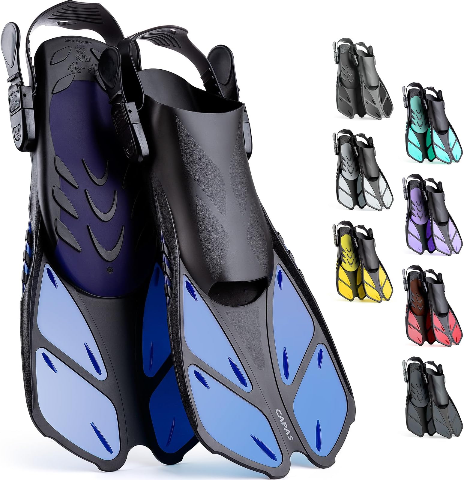 Snorkel Fins, Swim Fins Travel Size Short Adjustable for Snorkeling Diving Adult Men Women Kids Open Heel Swimming Flippers