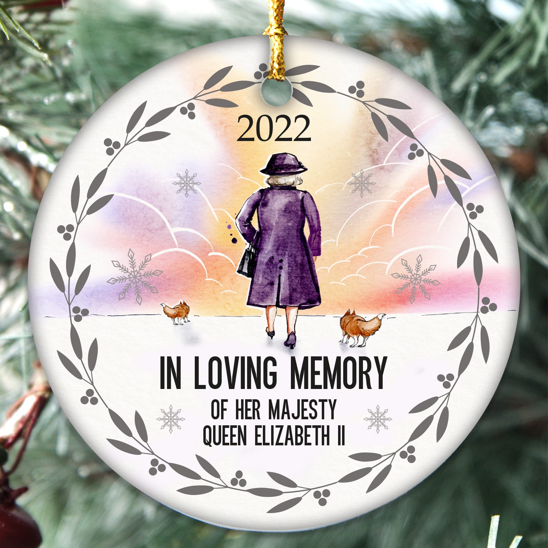 2022 Queen Elizabeth II Bauble, The Queen Memorial Ornament, The Queen’s Platinum Jubilee, Commemorative Christmas, Remembering Her Majesty (Queen Corgi Heaven)