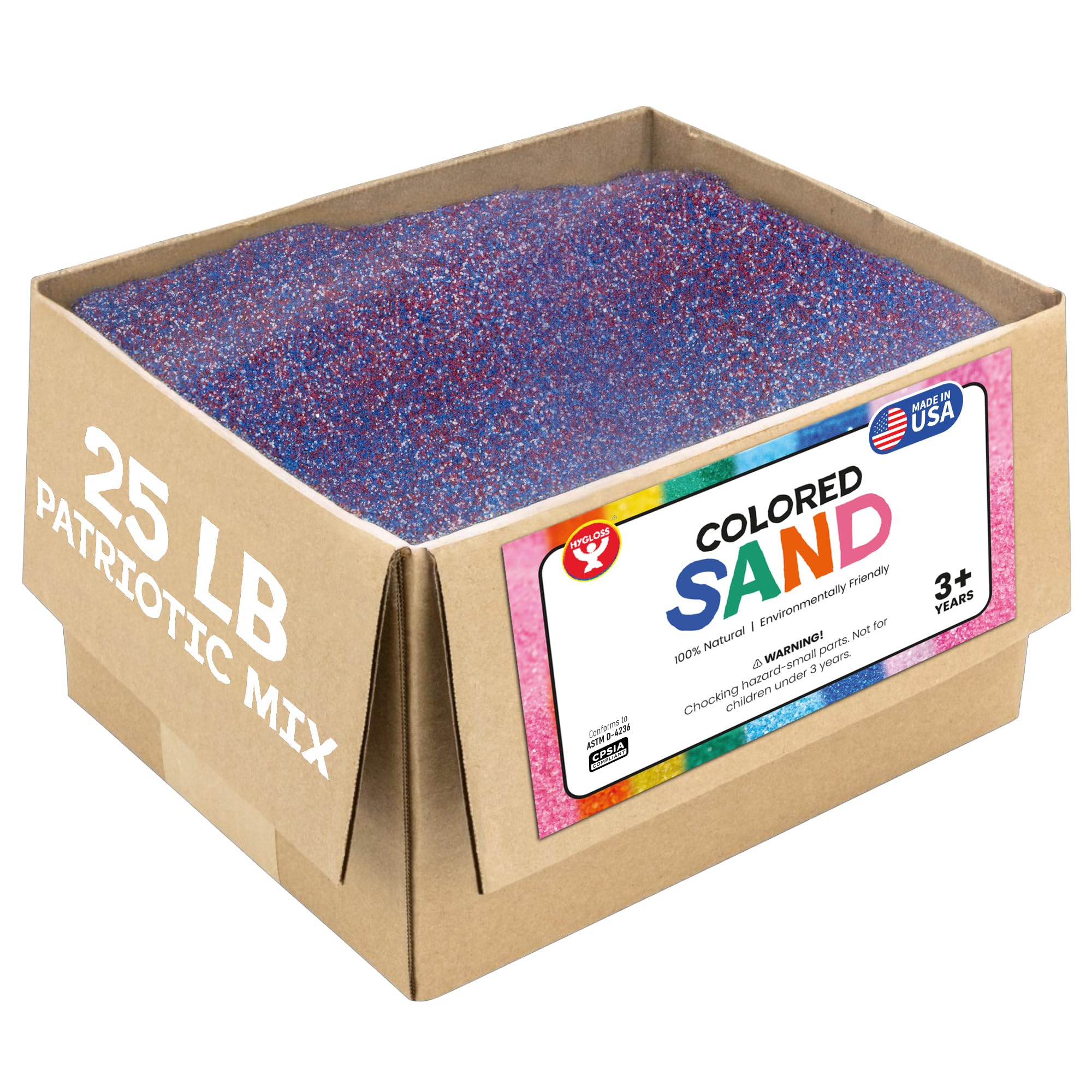 Hygloss Colored Sand – Patriotic Red, White & Blue Color Celebration Craft Sand for Art, July 4th, New Year’s, Holiday Decor, Kids Party Crafts – 100% Natural & Environmentally Friendly (25 lb Bottle)