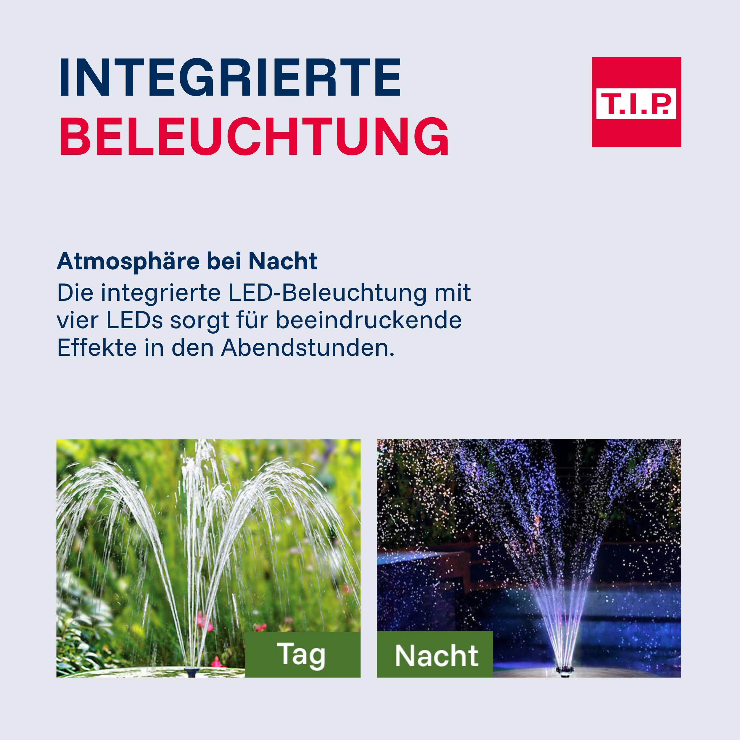 T.I.P. Solarteichpumpe Set mit Akku, Fernbedienung - Wasserspiel, Fontäne für Teich | SPS 300/9 Solar Pumpe fuer Gartenteich mit 4 Fontänen-Düsen, Speicherakku, Timer, Solarpanel & Erdspiess im Komplettset