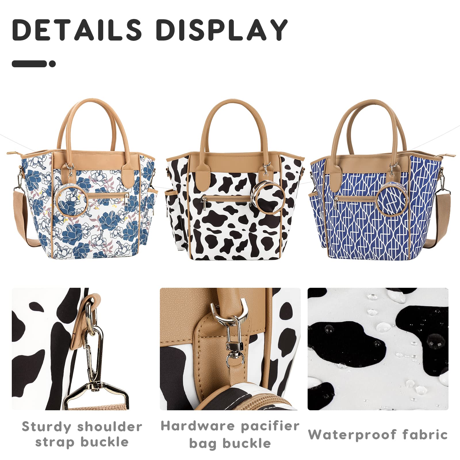 SONARIN Elegante Portatile Borsa Fasciatoio per Neonato,Grande Capacità Borsa per il Cambio Borsa a Tracolla Borsa per Pannolini da Viaggio Impermeabile con Borsa Ciuccio