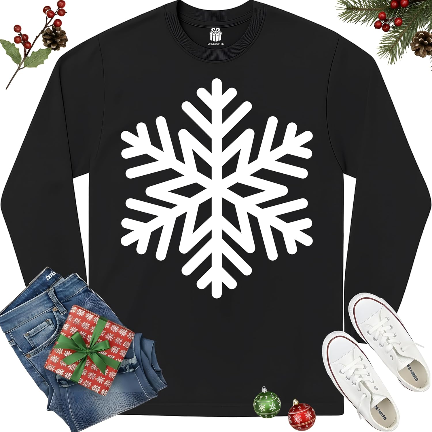 Snowflake Christmas Holiday Winter T-Shirt for Men Women Kids Cute Xmas Gift for Grandma Mother Wife Girlfriend