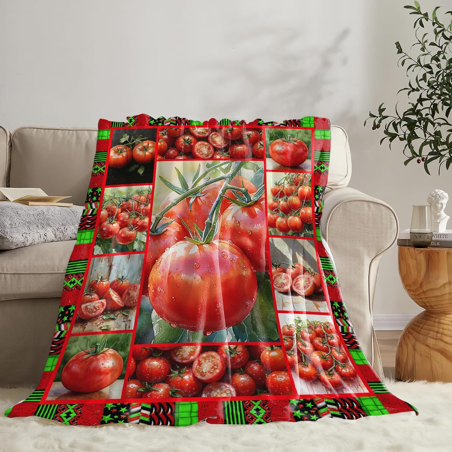 Tomato Blanket for Girls Women Adults Kids Soft Cozy Fleece Healthy Fruits Vegetables Throw Blankets Gifts Warm Flannel Plush Lightweight Decor for Couch Bed Sofa 50"X40" - Image 4