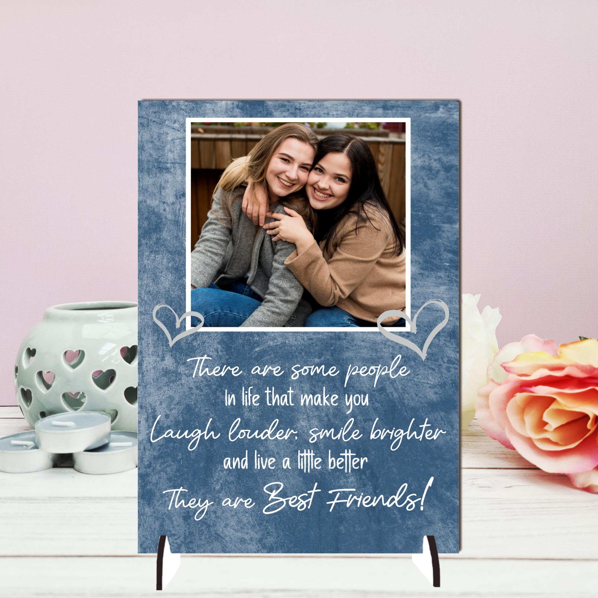 Personalised 'Best Friends Forever' Photo Plaque – Heartfelt Gift for Friendship Appreciation with Custom Picture, Meaningful Quote for Best Friends (Blue, Mdf Wood Indoor Use Only)