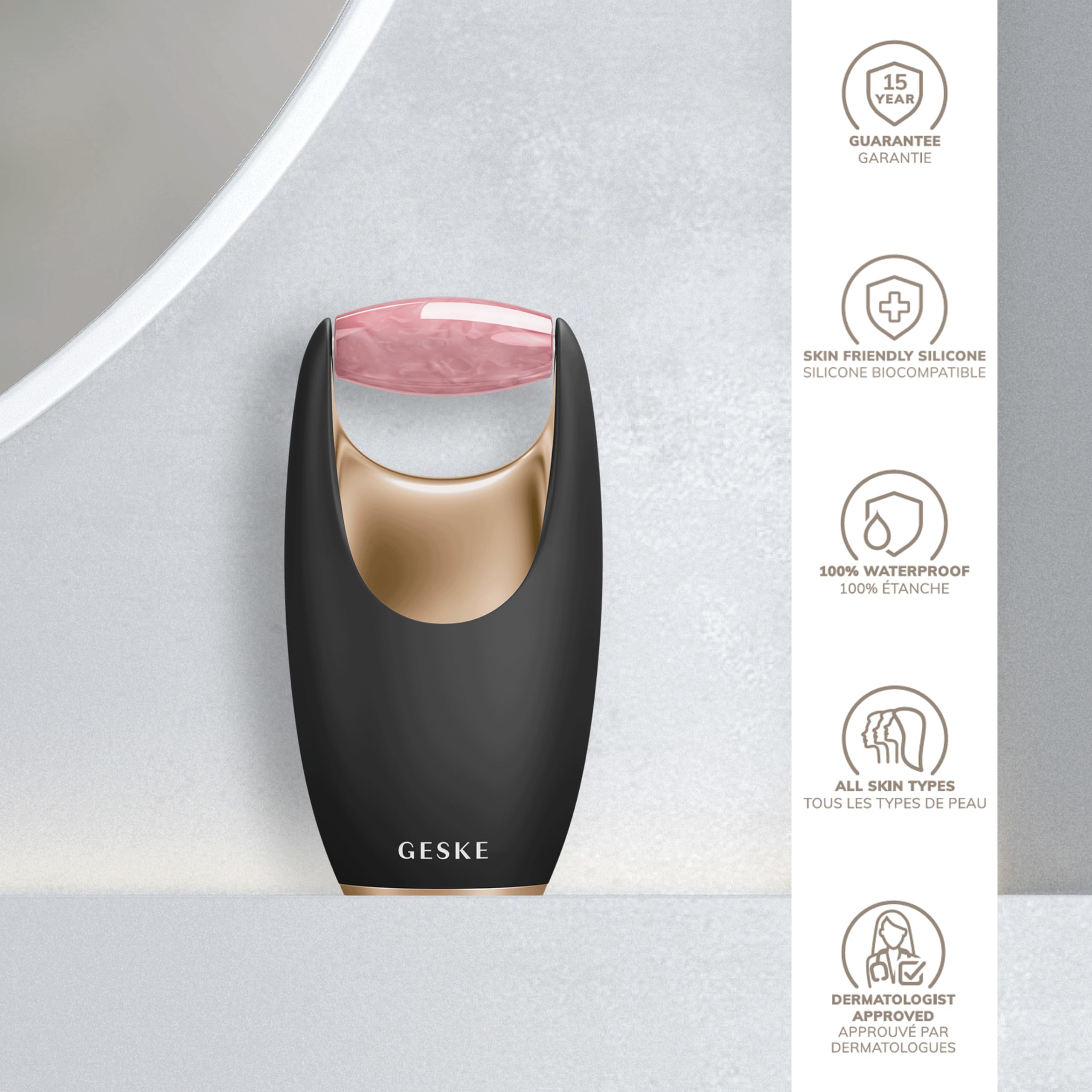 GESKE Rose Quartz Roller | 5 in 1 | Face Yoga | Aus Rosenquarz