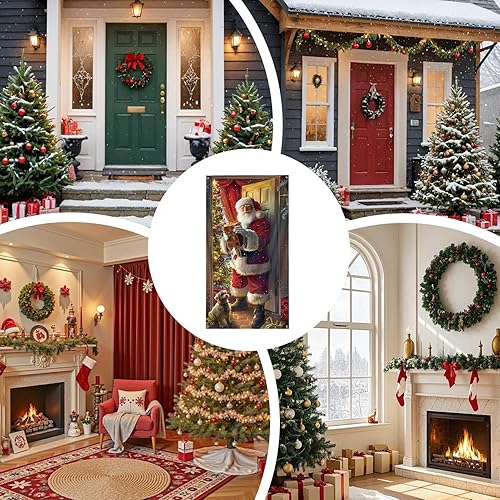 Miniatura 4 de Cartel de Navidad  Bandera festiva de Papá Noel, pancarta de vacaciones para puertas de Navidad, para decoración del hogar, telón de fondo de pared