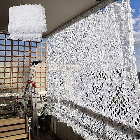 Malla Camuflaje Blanca 4x4m/1x6m/2x8m/2.5x5m/3x12m/8x9m Red de Camuflaje,Redes de Camuflaje Militar,Mallas de Camuflaje para Caza Parasol Decoración Camufar Sombrilla Toldo(Tamaño:2.5x4m)