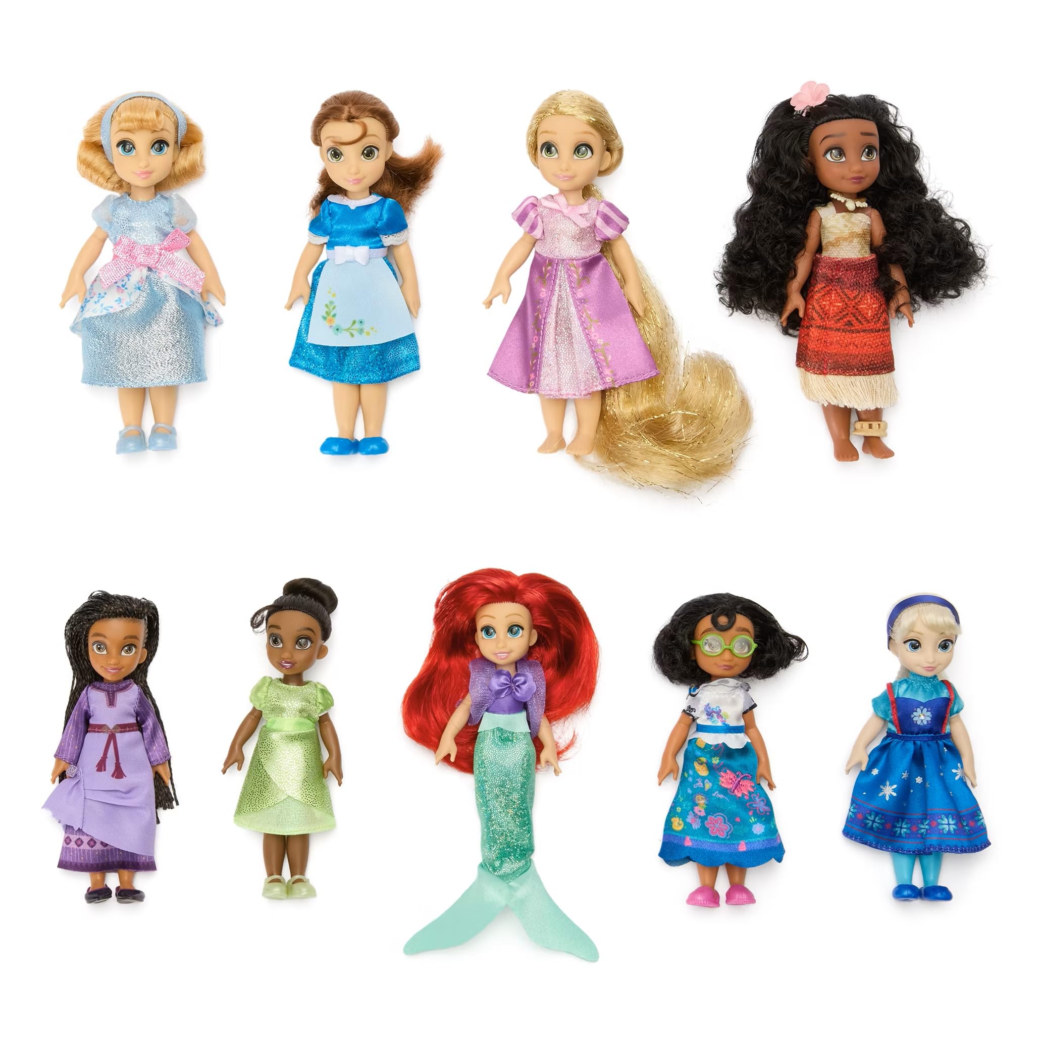 Disney Store Official Once Upon a Story Collection Mini Doll Gift Set - 9 Collectible Disney Princess Dolls: Cinderella, Ariel, Belle, Tiana, Rapunzel