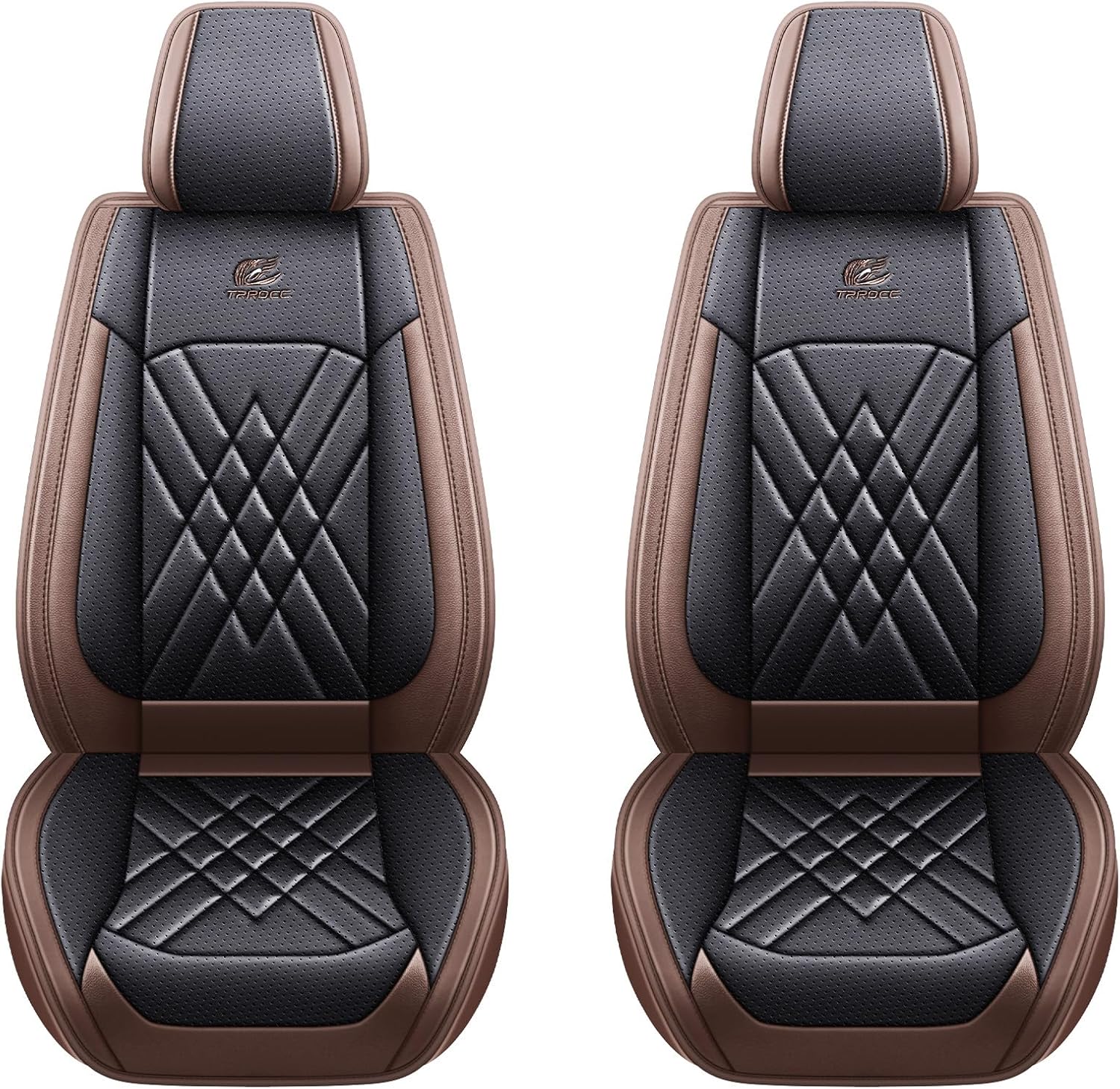 Car Seat Covers 2-Piece Front Pair Durable Leather, Anti-Slip Waterproof Car Accessories Custom Fit for Most Cars, SUV & Sedan（Black-Brown）