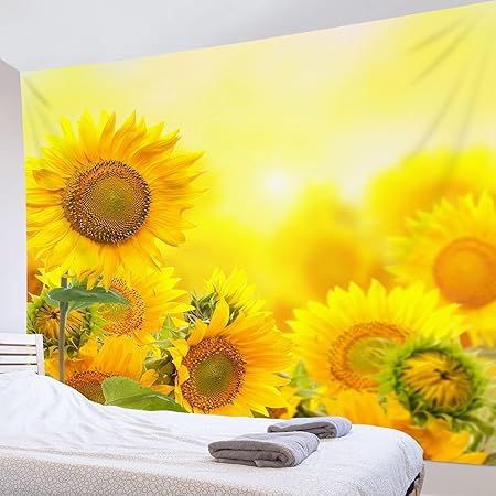 Amazon Co Jp Lb 向日葵タペストリー ひまわり 太陽花 花の装飾布 おしゃれ壁掛け インテリア 装飾アート 多機能 布ポスター カーテン 部屋 窓 お店 個性ギフト 気分転換として 150ｘ100cm ホーム キッチン