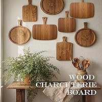 Vista 5 de Nuenen Tabla de cortar de madera con mango de 12 x 11 x 0.47 pulgadas, tablas de cortar de madera de bambú de acacia para cocina, pizza, pan, queso