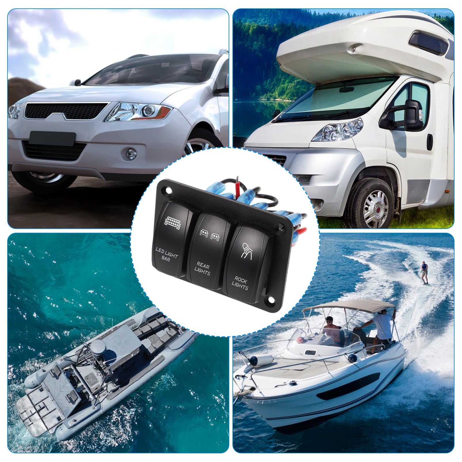 SOLUSTRE Pannello Interruttori Levetta Bilanciere per Auto Camper Barche Interruttore Bande per Controllo Funzioni Facile Installazione