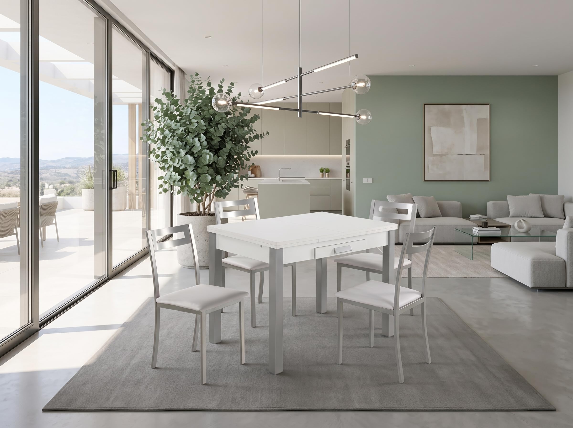 MOMMA HOME Mesa Cocina Extensible - Mesa Comedor Extensible, Mesa Plegable, Mesa Plegable, Mesa Comedor Modernas Extensibles, Color Blanco/Plata, SILANTA, Medidas 100/160x60x76 cm
