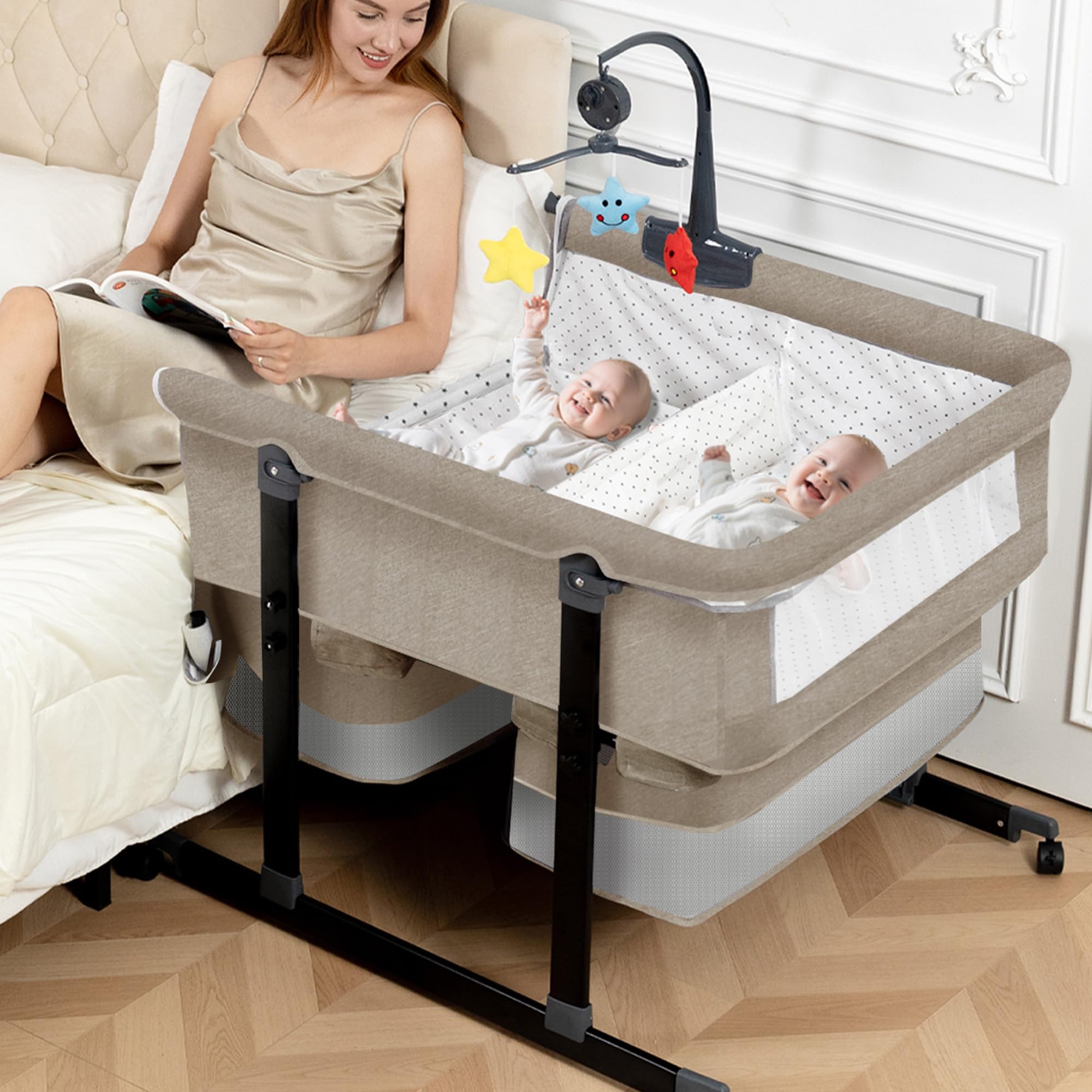Amazon.com: Jestonten Twin Bassinet for 2 Babies with Music Toys