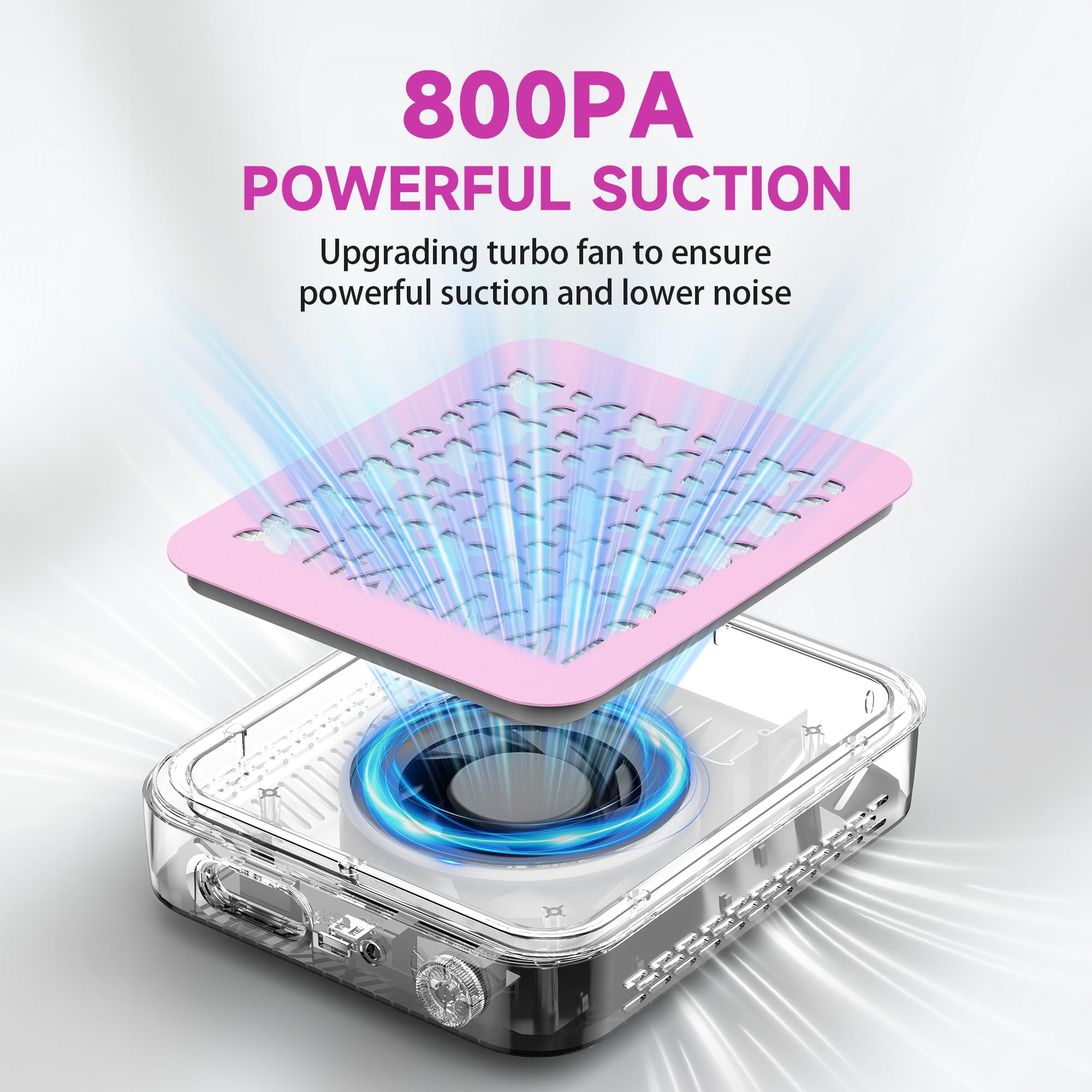 HALMAI Aspiratore per Polvere Unghie – Potenza di Aspirazione 800 Pa e Motore Brushless da 5000 giri/min per Unghie Acriliche, Strumento Compatto con Filtro HEPA Riutilizzabile