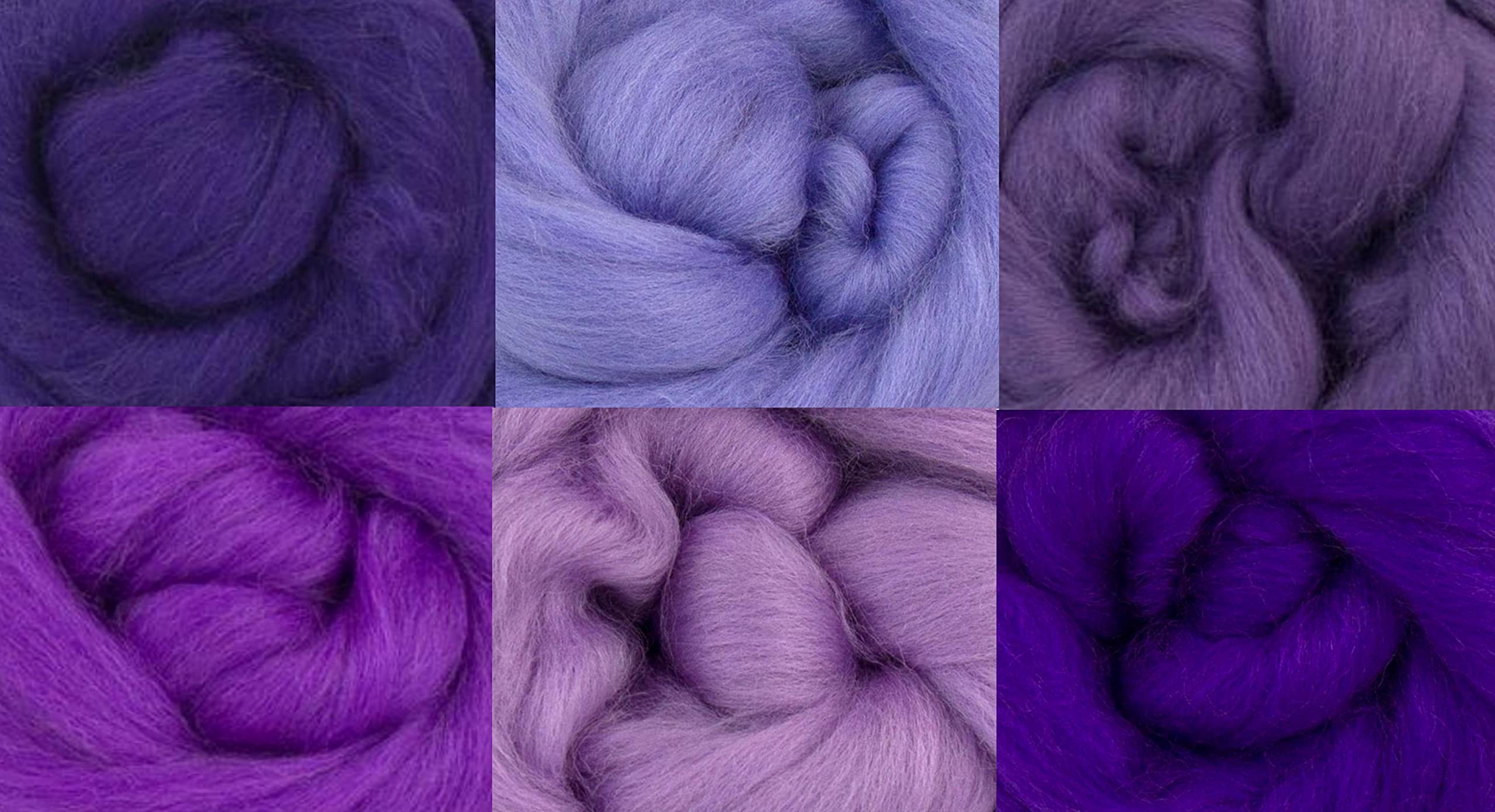 Pack of 6 Purple Shades of Merino Felting Wool for Needle Felting and Wet Felting - 36gms