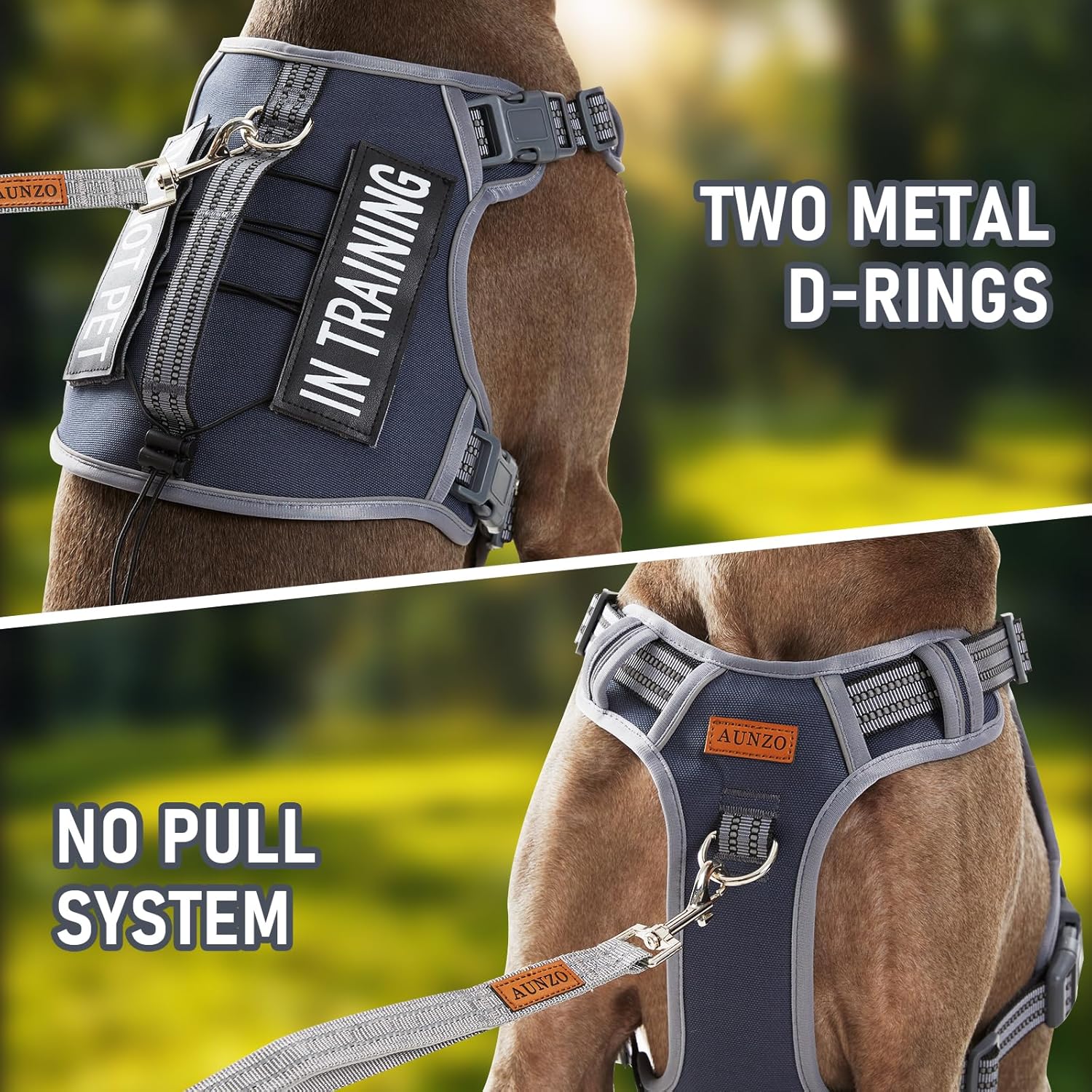 No Pull Dog Harness for Large Dogs with 2 Metal Clips, Easy On/Off with Neck Buckle, Heavy Duty Adjustable Tactical Puppy Vest, Breathable Pet Harness with Easy Control Handle, Gray L