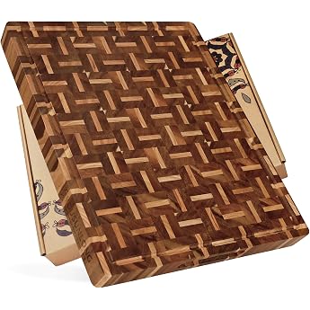 YOUSUNLONG Wooden End Grain Cutting Board XL - Built-in Juice Groove & Handle Meat Block - Made of Oak and Mixed Acacia Wood - Cutting Board for BBQ Tray, Cooking Surface, Commercial, Home Use