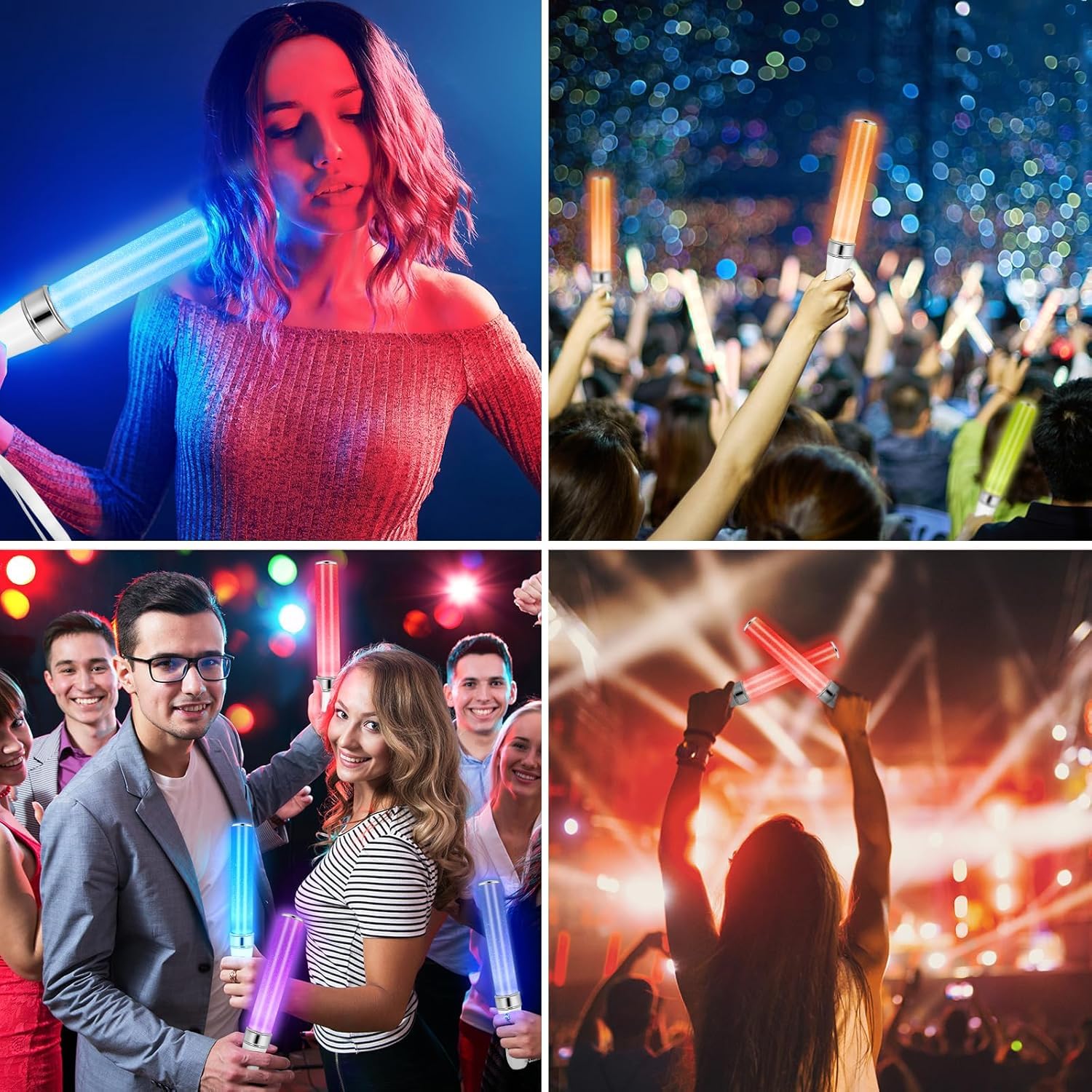 Buiybosx Reusable LED Light Sticks 3Pack with 15 Multicolor, Manual and Automatic Mode LED Glow Sticks, Concert Glowsticks, Raves, Emergency