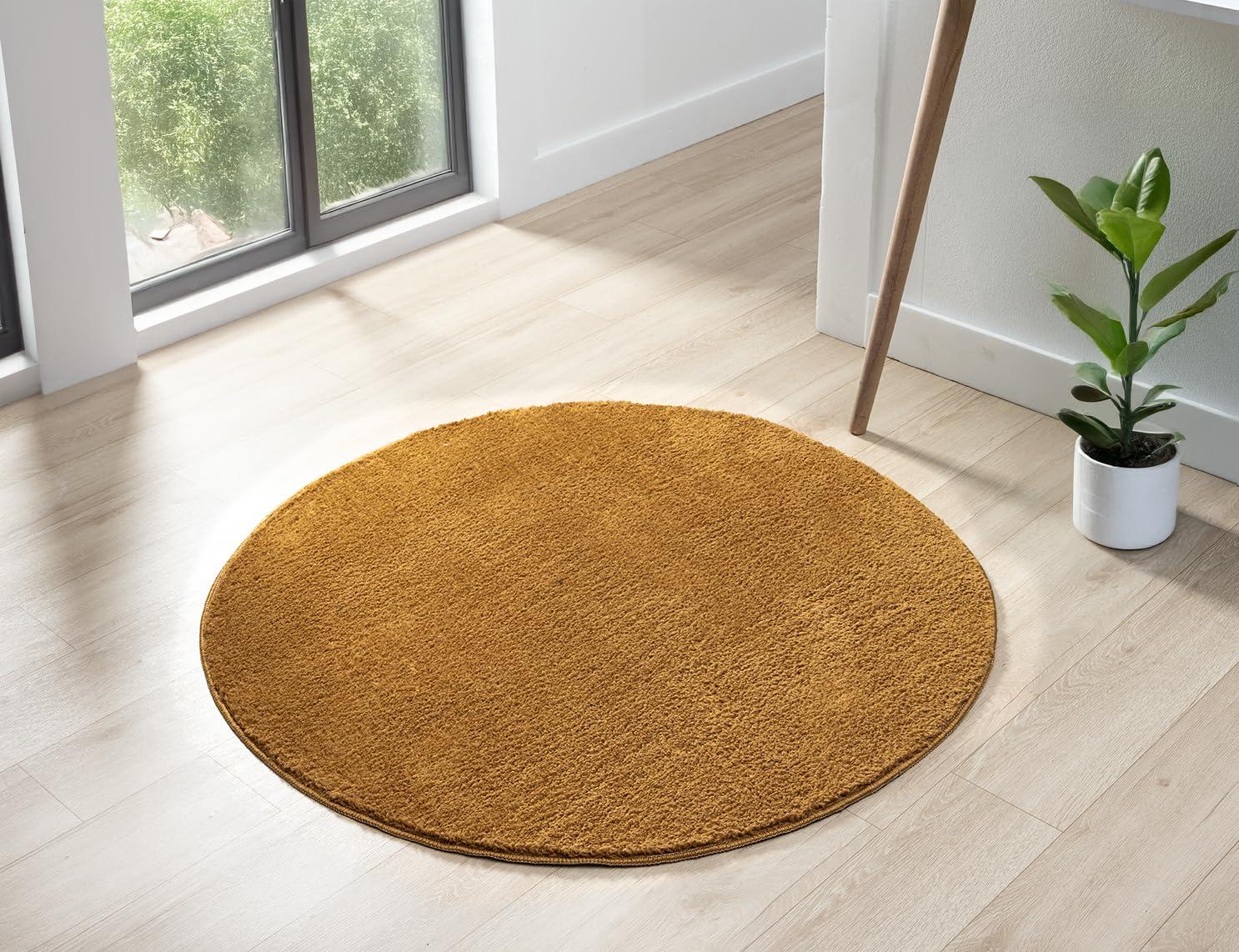 Rugs by Desire Comfy Washable Modern Living Room Rug Polyester Plain Indoor Area Rug with Low Pile - Anti-Slip Felt Backing SuperSoft Carpet Bedroom-Hallway, Gold, 100xCRL cm